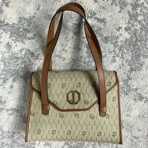 Vintage Christian Dior Honeycomb Flap Shoulder Bag Satchel Beige Designer